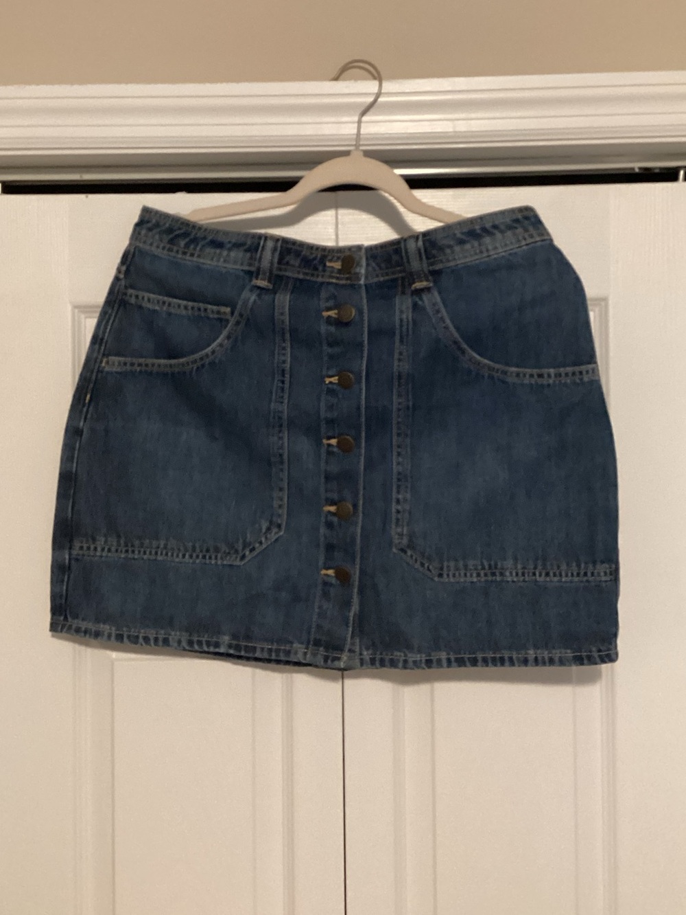 Button-Front Denim Mini Skirt - Blue